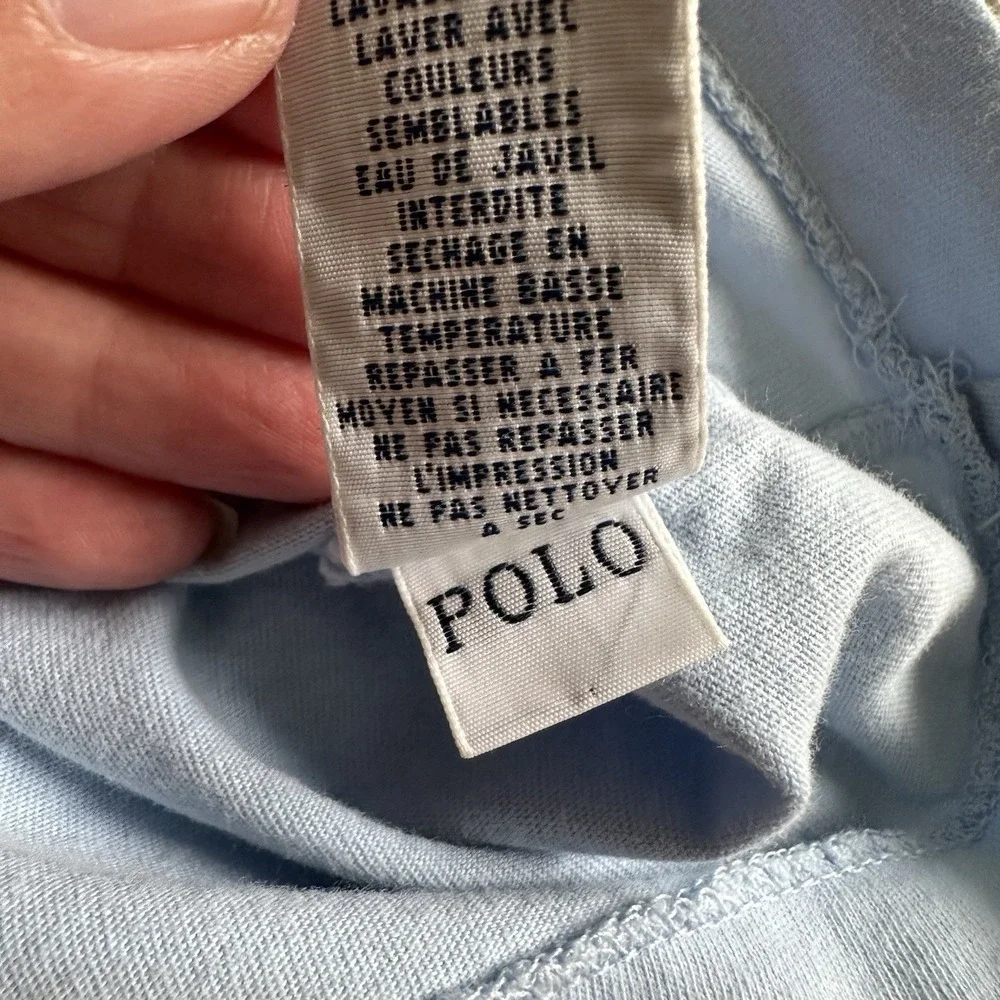 Polo Ralph Lauren Shirt Mens M Blue V‎ Neck Yellow Pony Logo Classic Fit